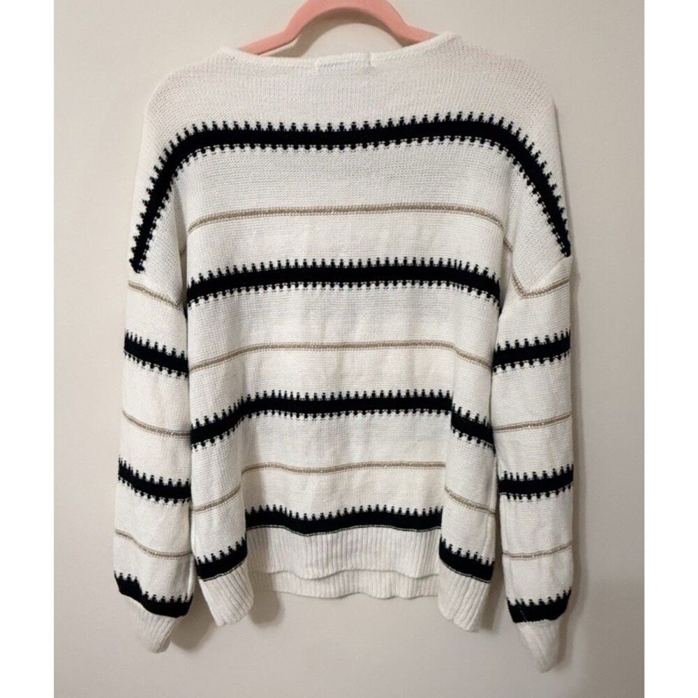 DOKOTOO White with Black and Gold Striped Long Sleeve Sweater - Large - Picture 2 of 5